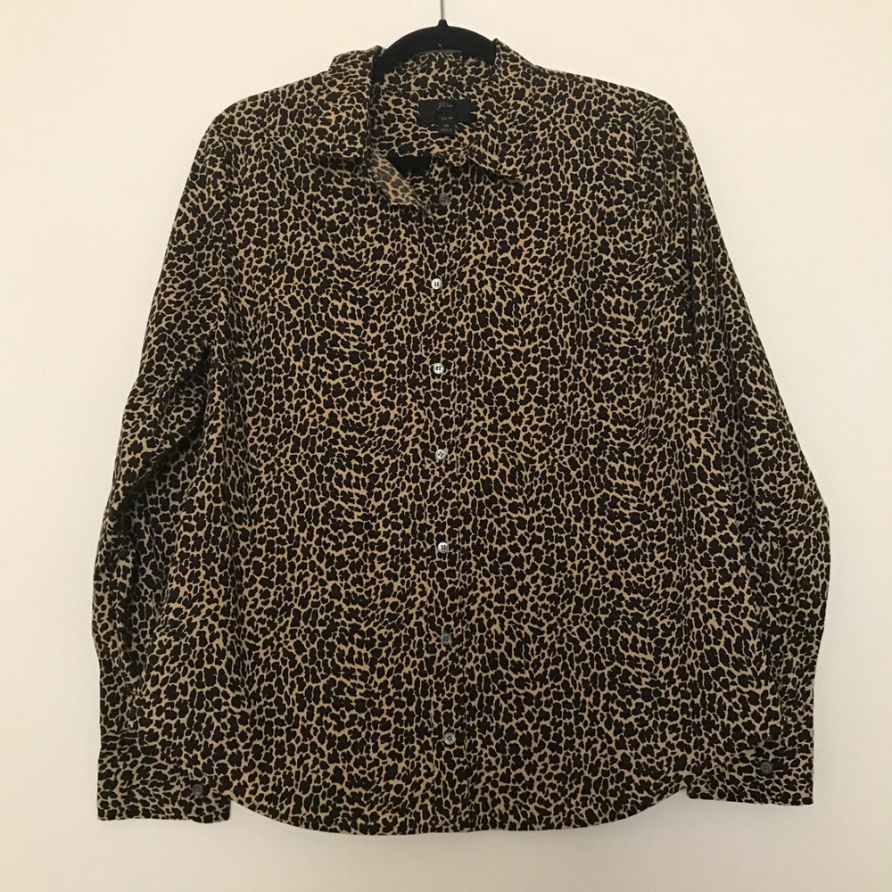 J.Crew Leopard Print Slim Stretch Shirt - Size 16